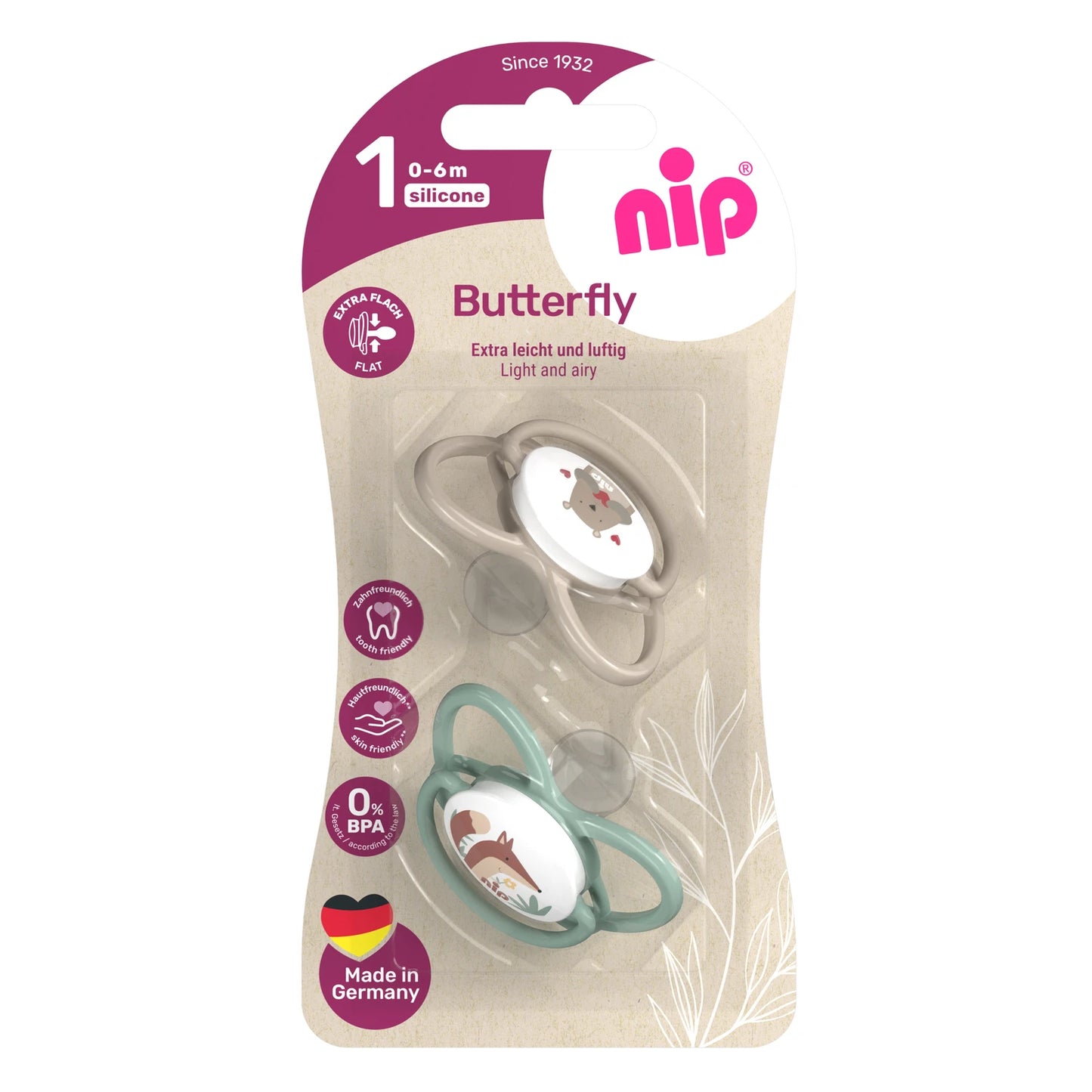 NIP Butterfly F Suzetă silicon, mărimea 1 (0-6luni) N2