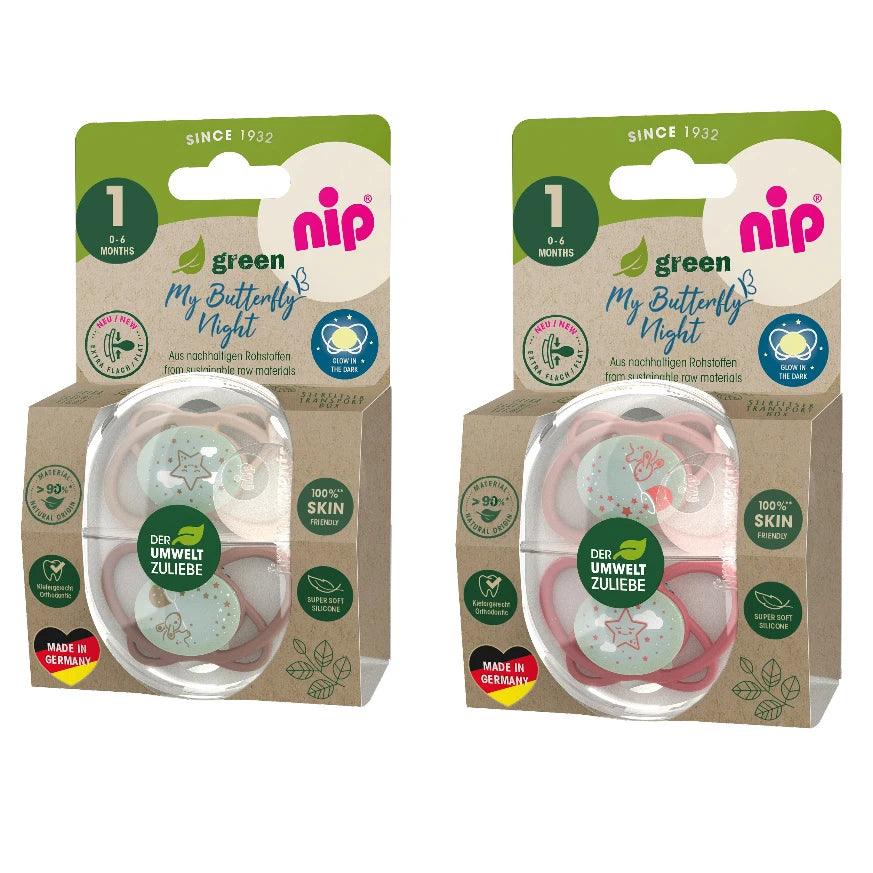 NIP My Butterfly Night Green F силиконовая соска-пустышка, размер 1 (0-6 месяцев) N2