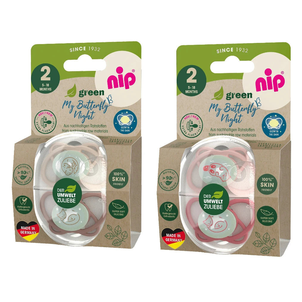 NIP My Butterfly Night Green F силиконовая пустышка, размер 2 (5-18 месяцев) N2