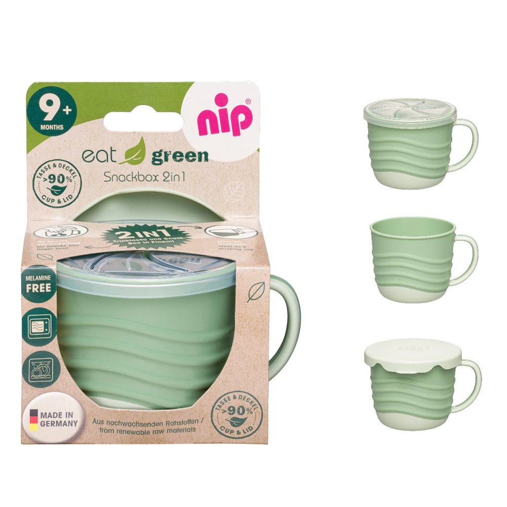 NIP Eat Green Контейнер для перекусов 2 в 1 зеленый