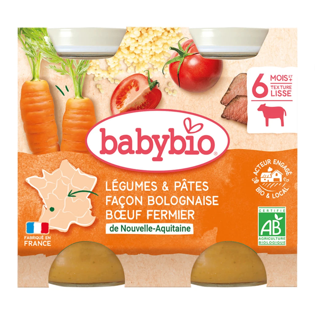 Babybio Piure din legume, paste Bolognese și carne de vită (6+) 2x200g