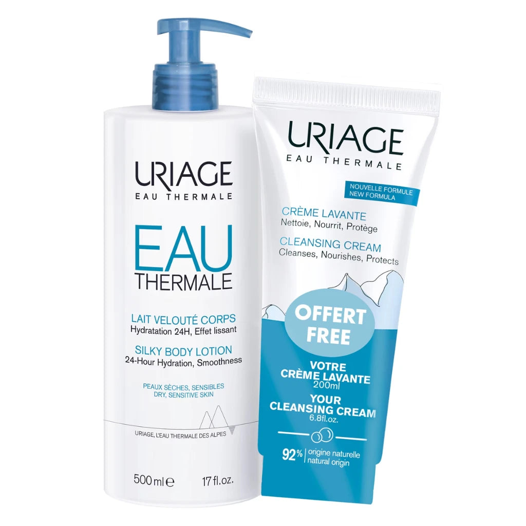 Uriage Set Silky Lăptișor pentru corp 500ml + Cremă lavante spumantă pentru curățare 200ml