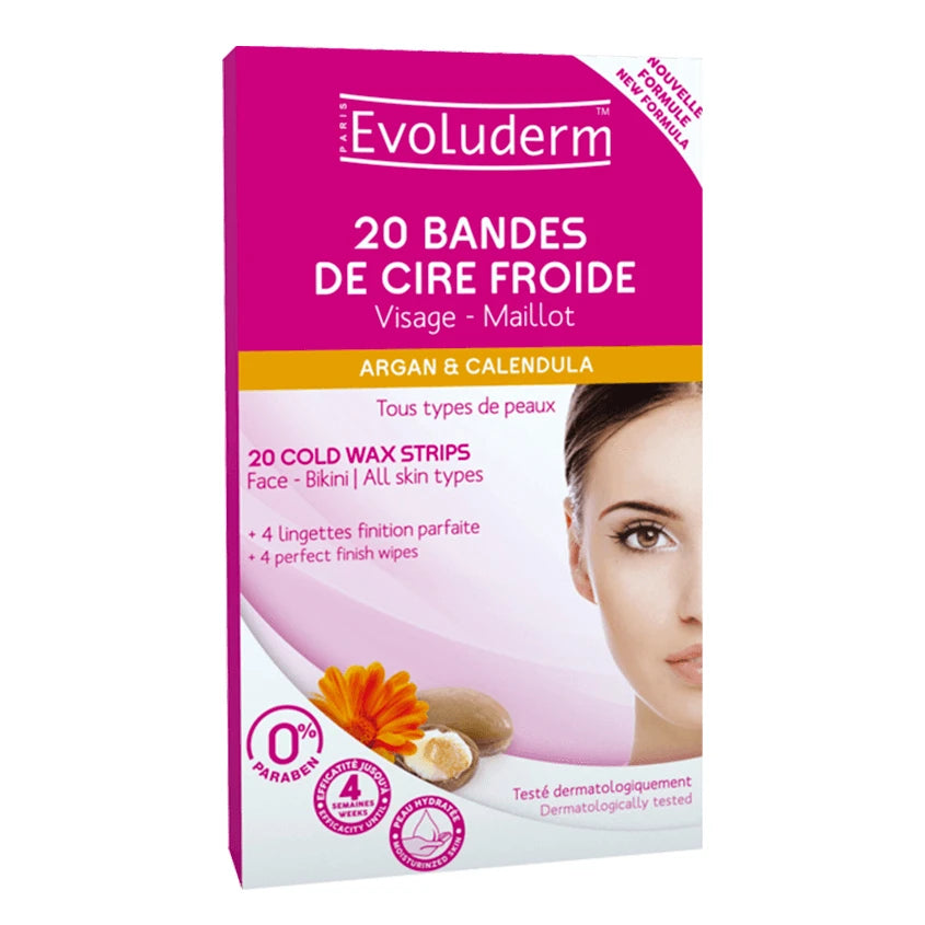 Evoluderm Депиляционные полоски с арганом и календулой для лица и бикини, 20 шт (9130)