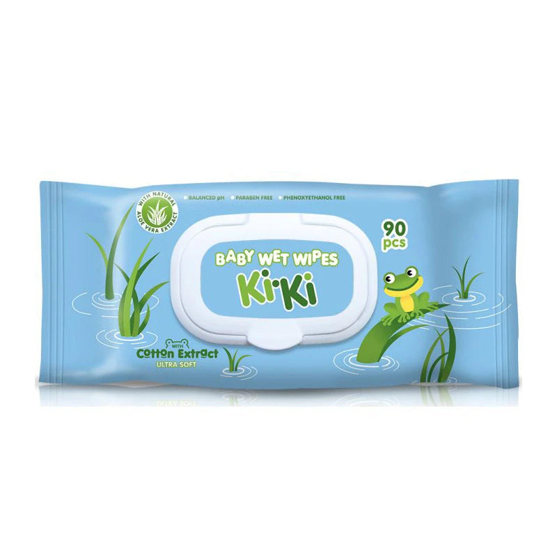 Kiki Baby Влажные салфетки с экстрактом алоэ вера и хлопком, 90шт