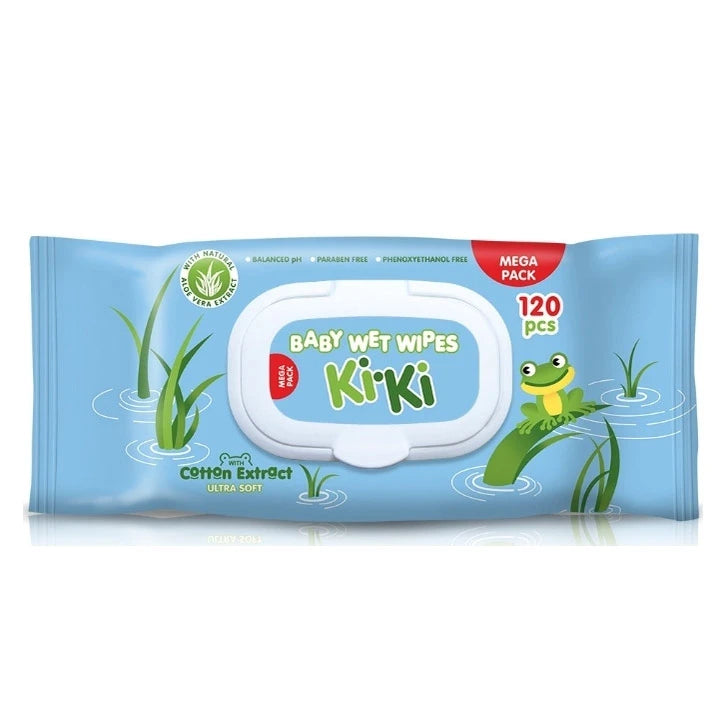 KiKi Baby Салфетки влажные с экстрактом алоэ вера и хлопком N120