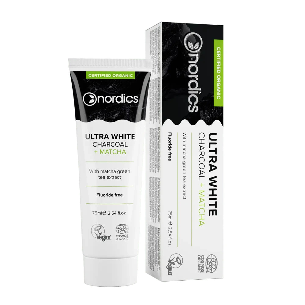 Nordics Organic Pastă de dinți Ultra White carbune+ceai matcha 75ml
