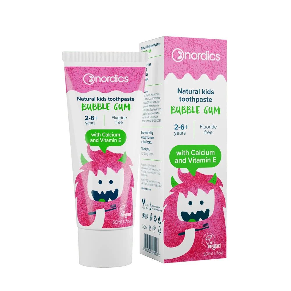 Nordics Pastă de dinți pentru copii Bubble Gum, 2-6+ ani, 50ml