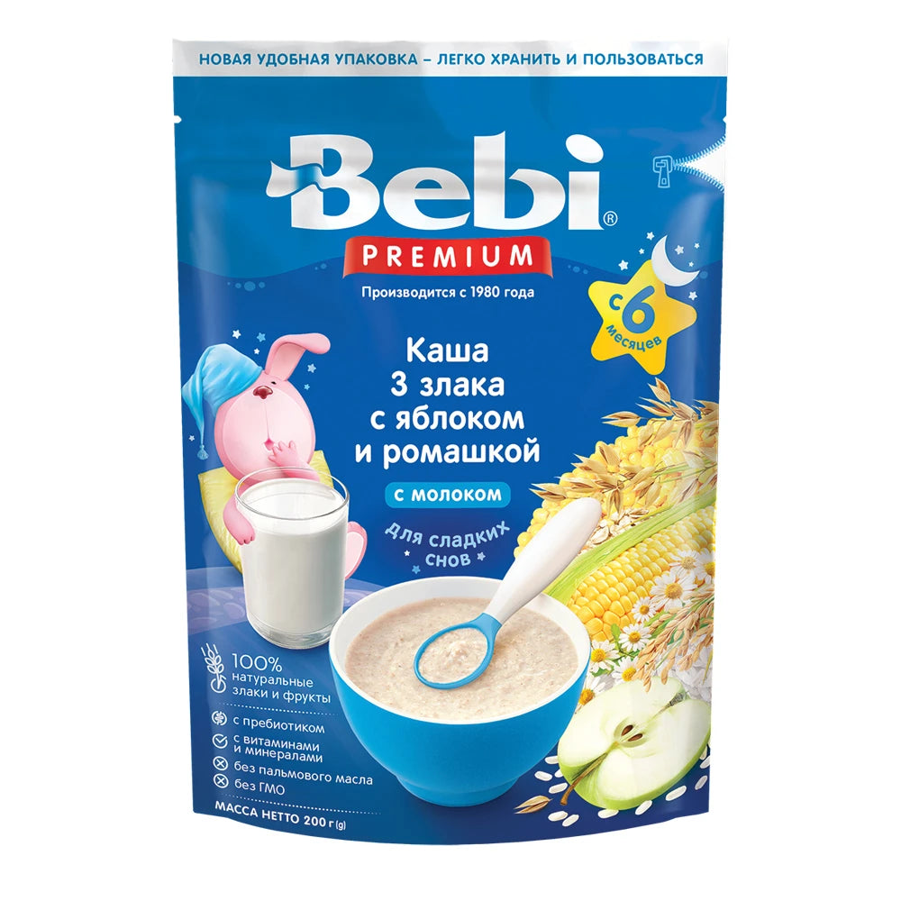 Bebi Colins Каша 3 злака с яблоком и ромашкой 200g