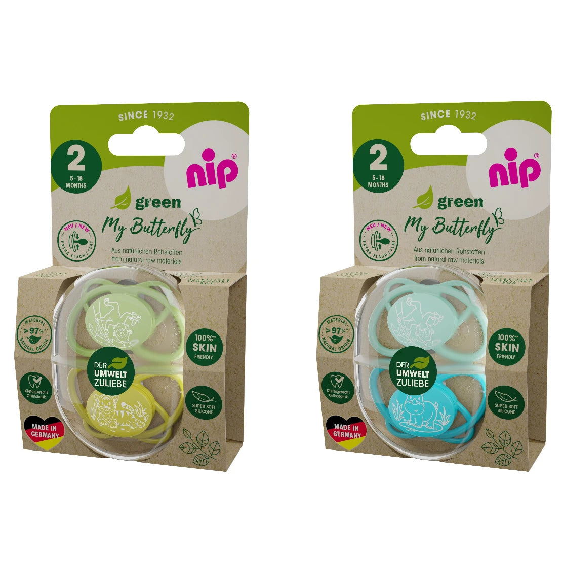 NIP My Butterfly Green B Пустышка силиконовая, размер 2 (5-18 месяцев) N2