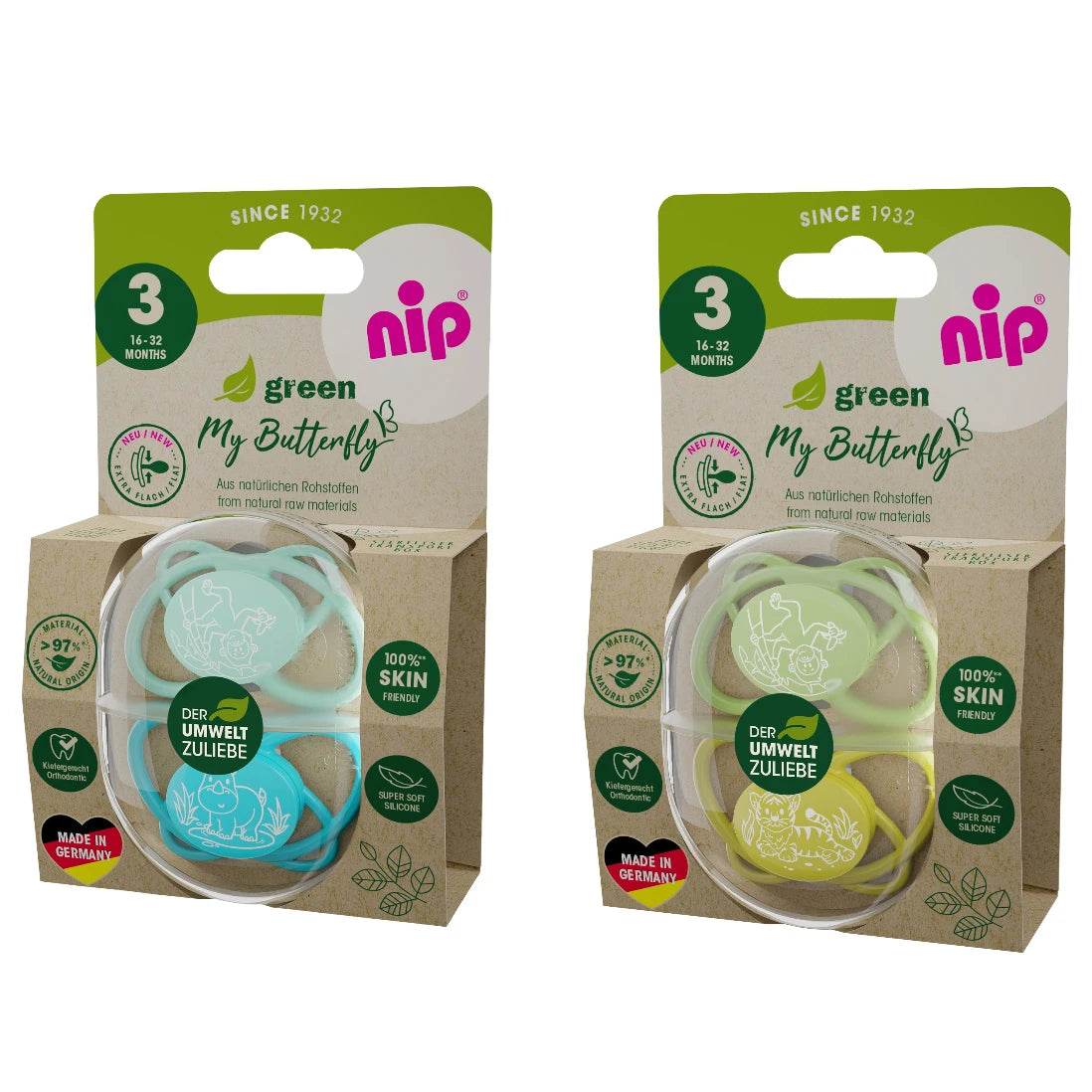 NIP My Butterfly Green B Пустышка силиконовая, размер 3 (16-32 месяцев) N2