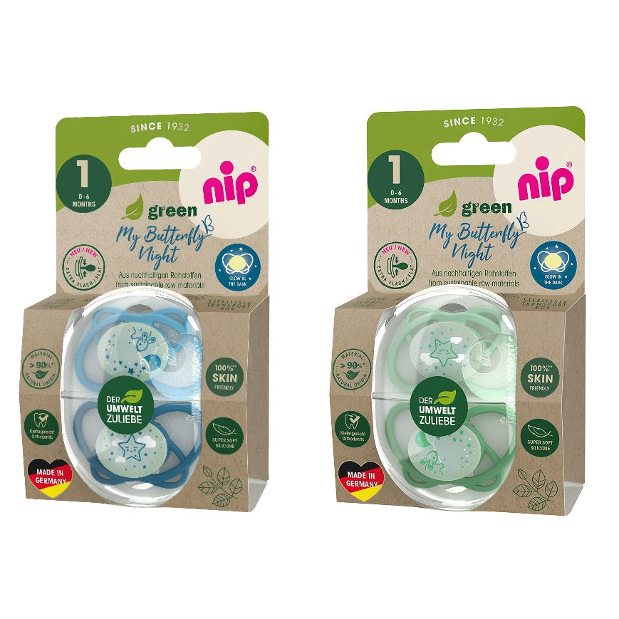 NIP My Butterfly Night Green B Пустышка силиконовая, размер 1 (0-6 месяцев) N2