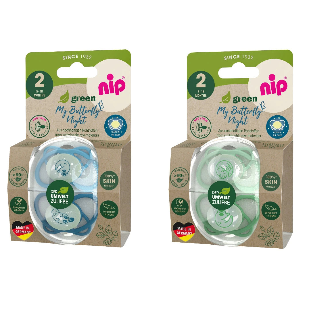 NIP My Butterfly Night Green B силиконовая соска-пустышка, размер 2 (5-18 месяцев) N2