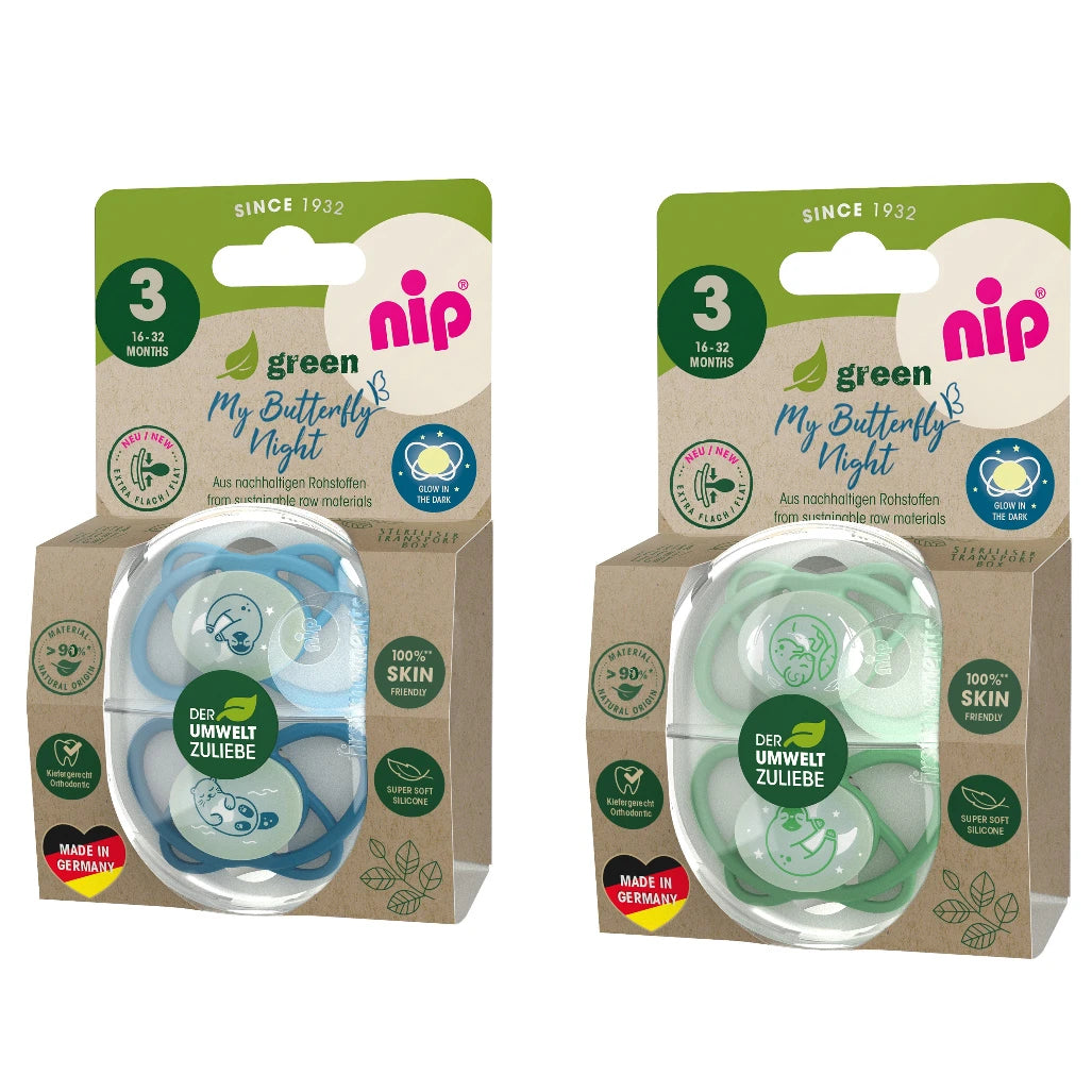 NIP My Butterfly Night Green B силиконовая соска-пустышка, размер 3 (16-32 месяцев) N2