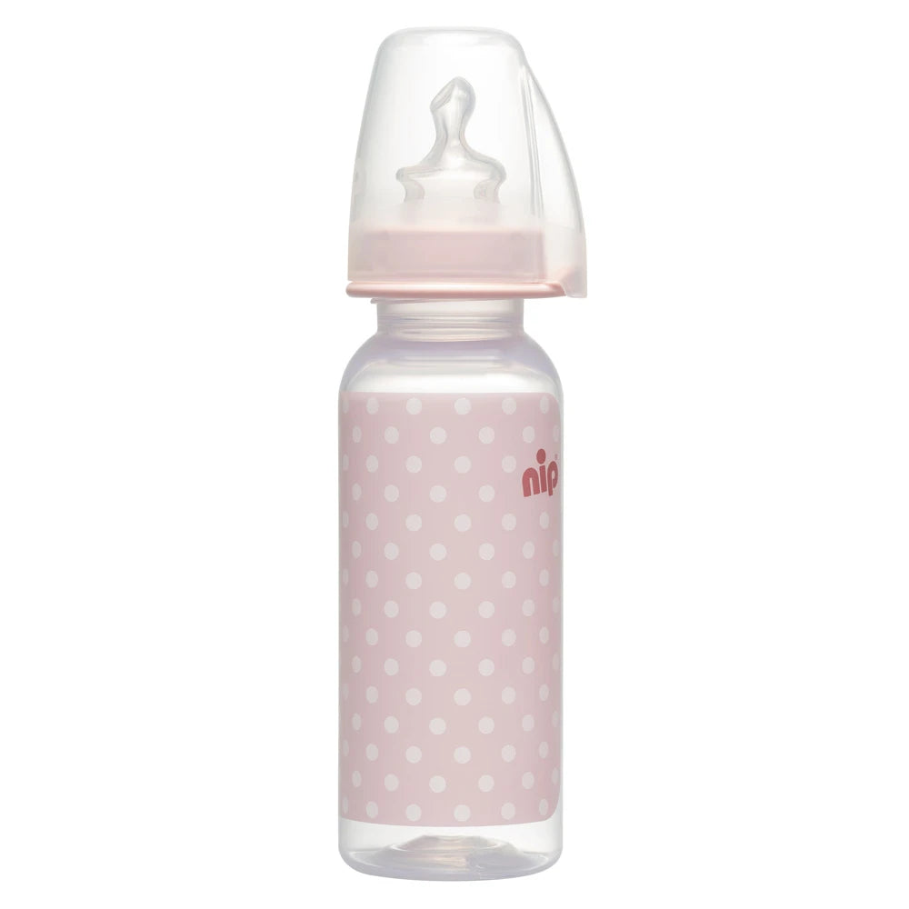 NIP Trendy Biberon din plastic, roz, tetina anatomică, anti-colici, silicon, flux M, mărimea 1, (0-6