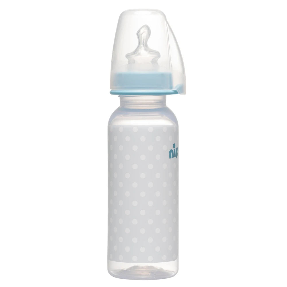 NIP Trendy Biberon din plastic, albastru, tetina anatomică, anti-colici, silicon, flux M, mărimea 1,