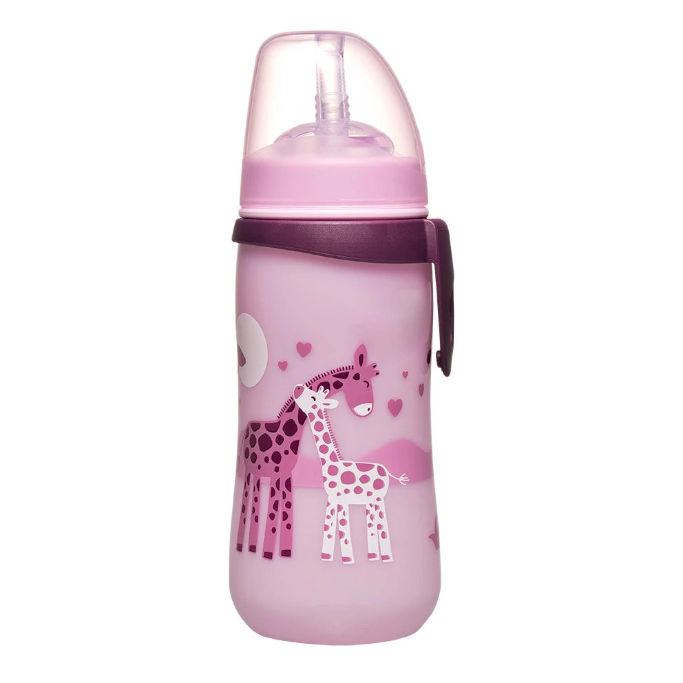 NIP Cana cu pai plastic, roz, 330ml
