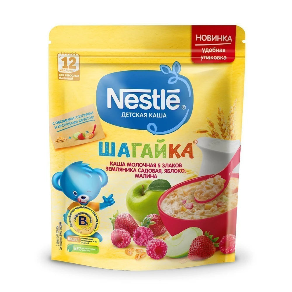 Nestle каша Shagaika 5 злаков + клубника, малина, яблоко 220g