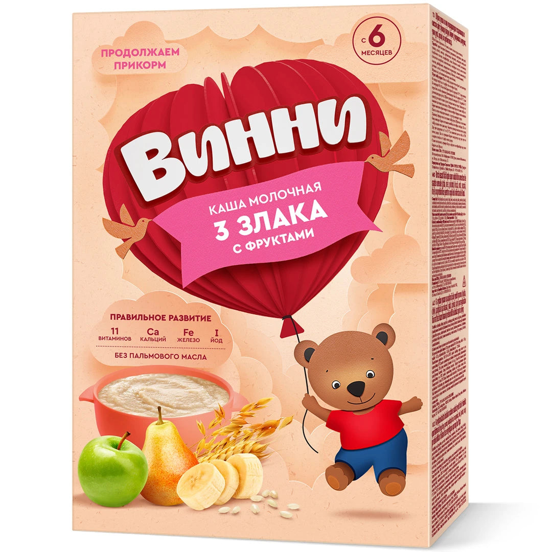 Vinni Каша молочная 3 злака с фруктами 200g