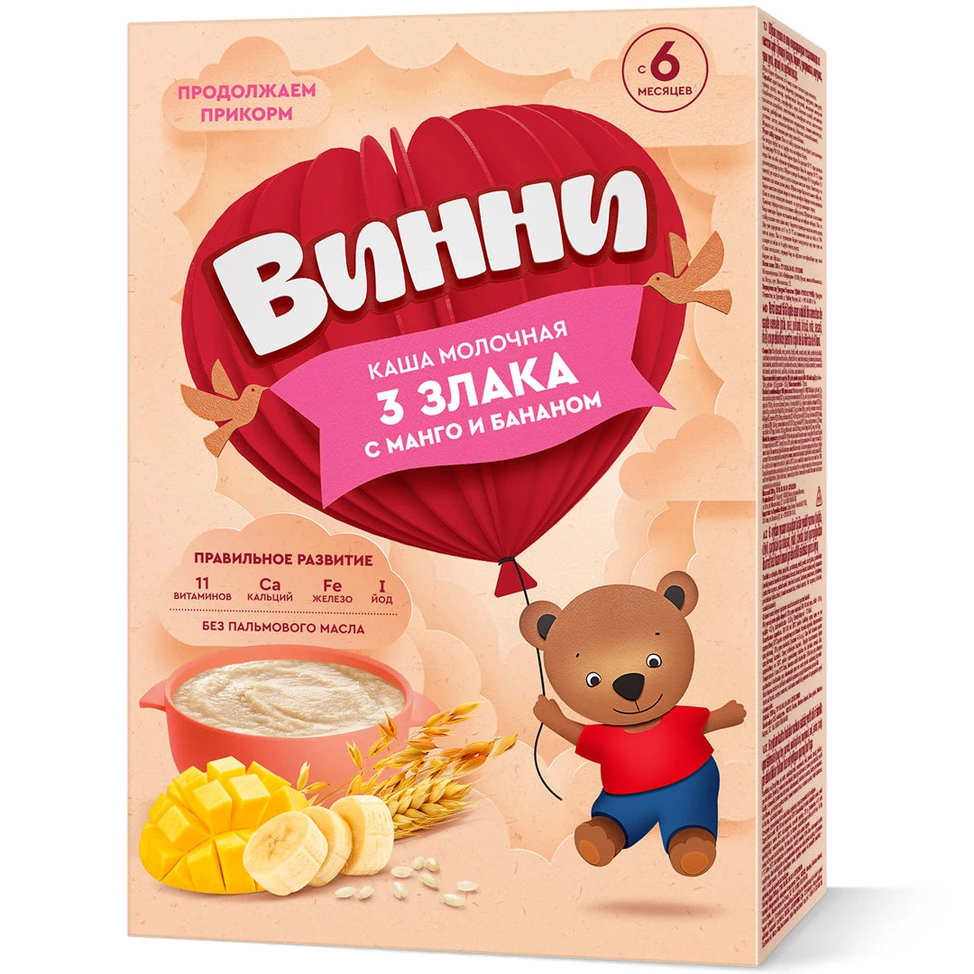 Vinni Молочная каша 3 злака с манго и бананами 200g