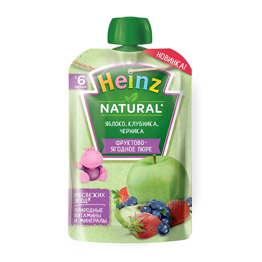 Heinz Пюре из яблок, клубники, черники 90g, 6 месяцев