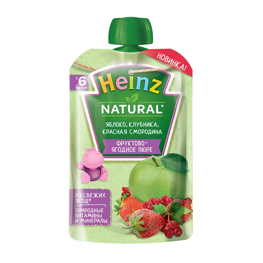Heinz Пюре из яблок, клубники, красной смородины 90g, 6 месяцев