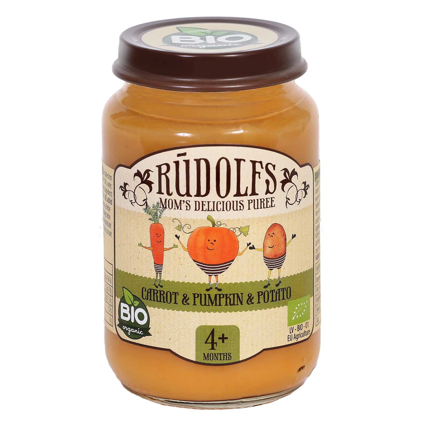 Rudolfs Organic Piure Morcovi, dovleac, cartofi 190g (4+)
