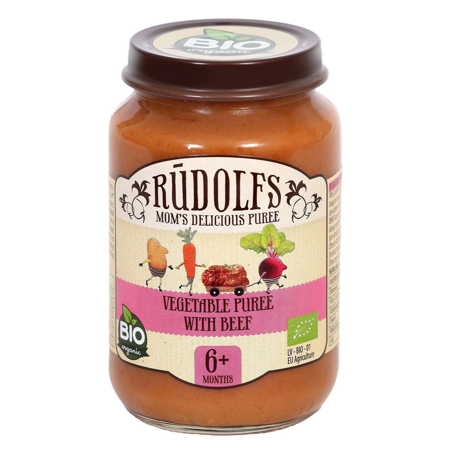 Rudolfs Organic Piure Legume cu carne de vită 190g (6+)