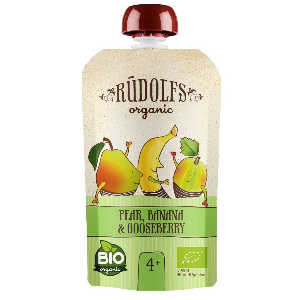 Rudolfs Organic Pouch Pere, banane și agris 110g (4+)