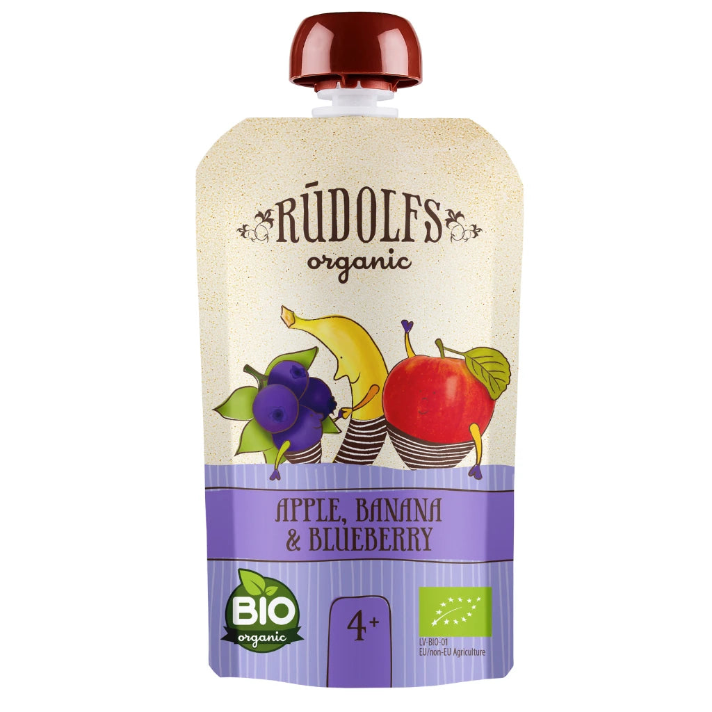 Rudolfs Organic Pouch Mere, banane, afine 110g (4+)