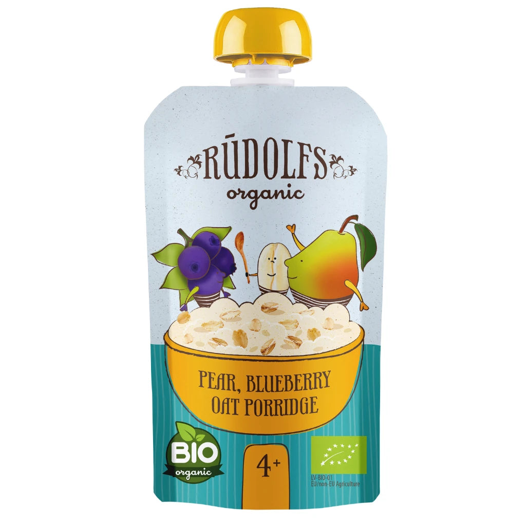 Rudolfs Organic Pouch Pere, afine și ovaz 110g (4+)