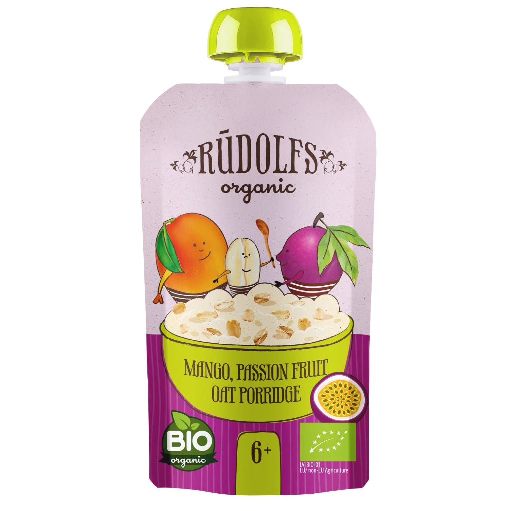 Rudolfs Organic Pouch Mango, fructul pasiunii și ovaz 110g (6+)