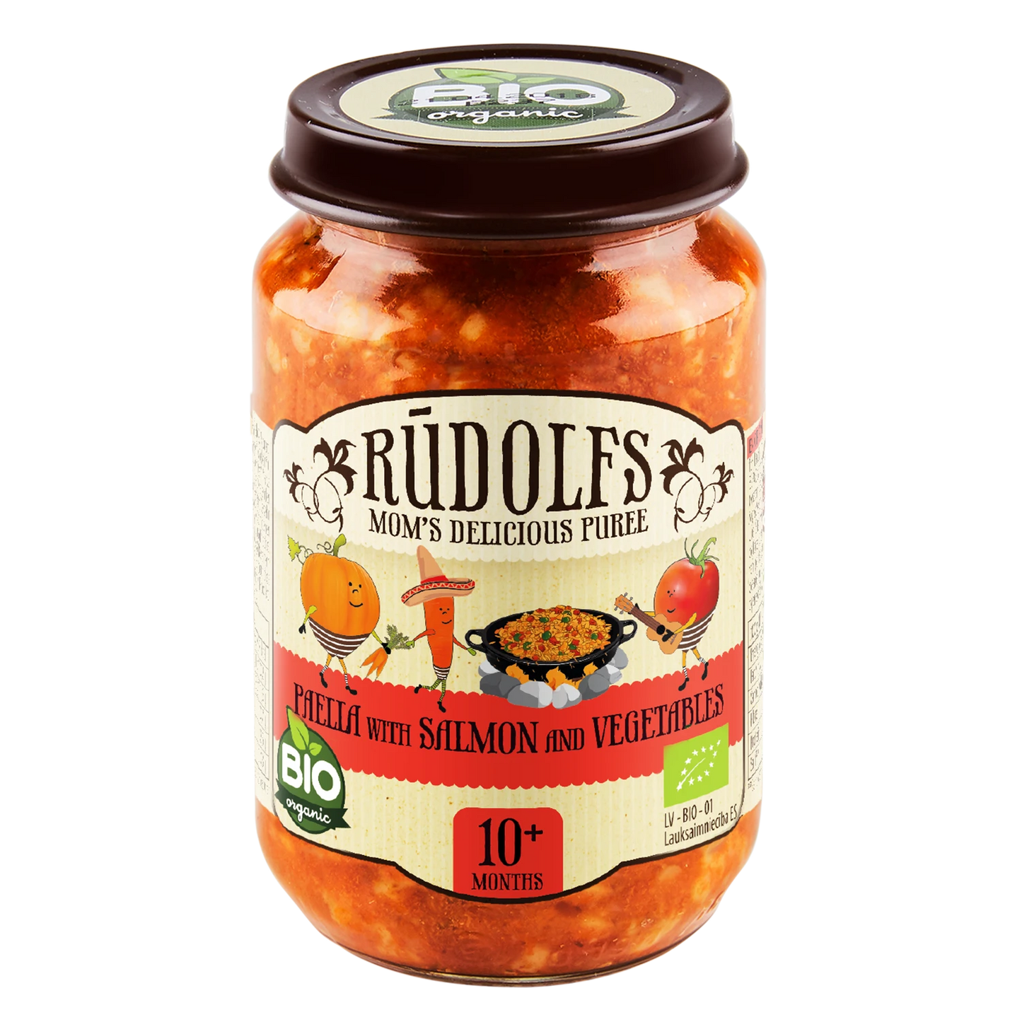 Rudolfs Organic Piure Orez Paella cu somon și legume 190g (12+)
