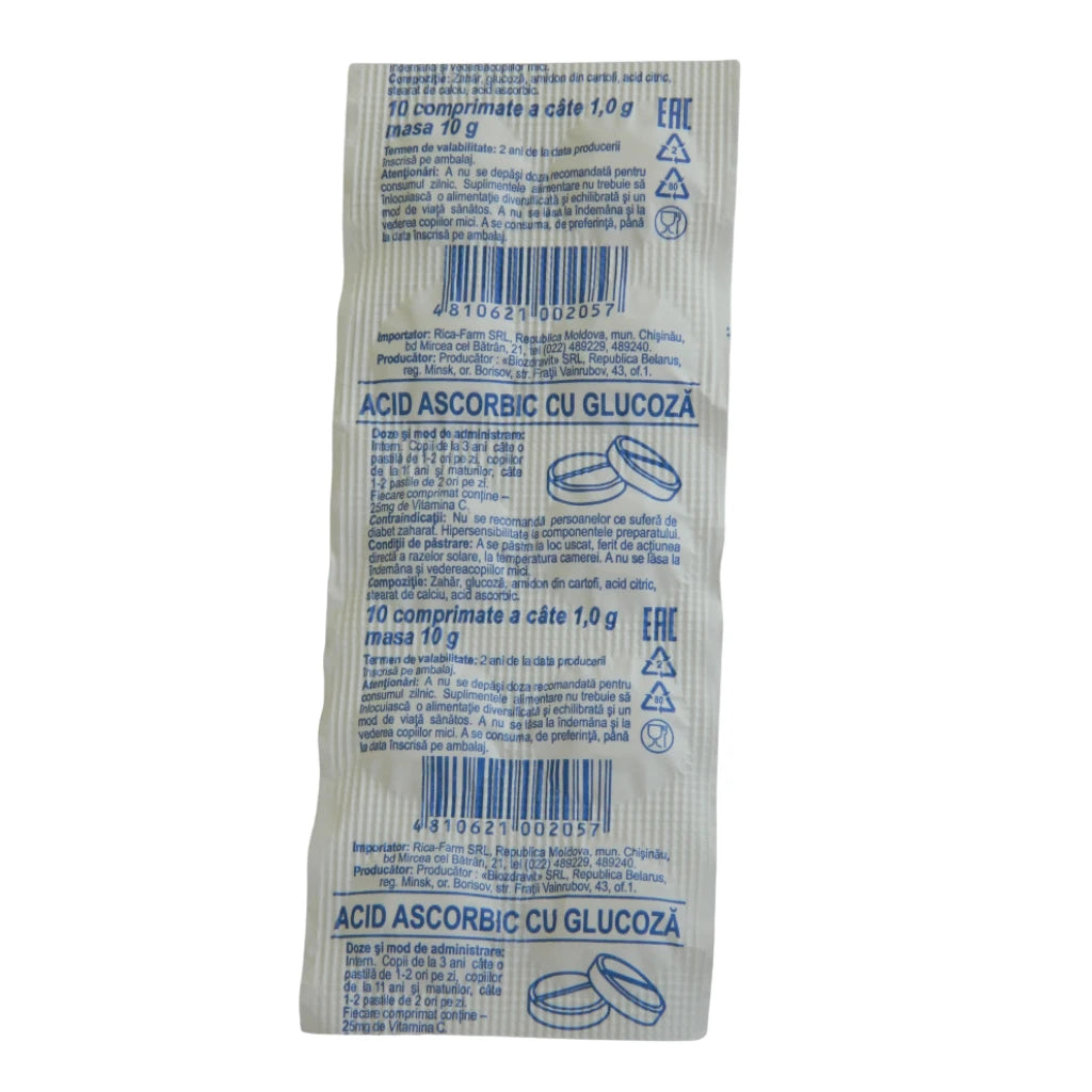 Acid ascorbic cu glucoză 0.25mg comp. N10 (BioZdraVit)