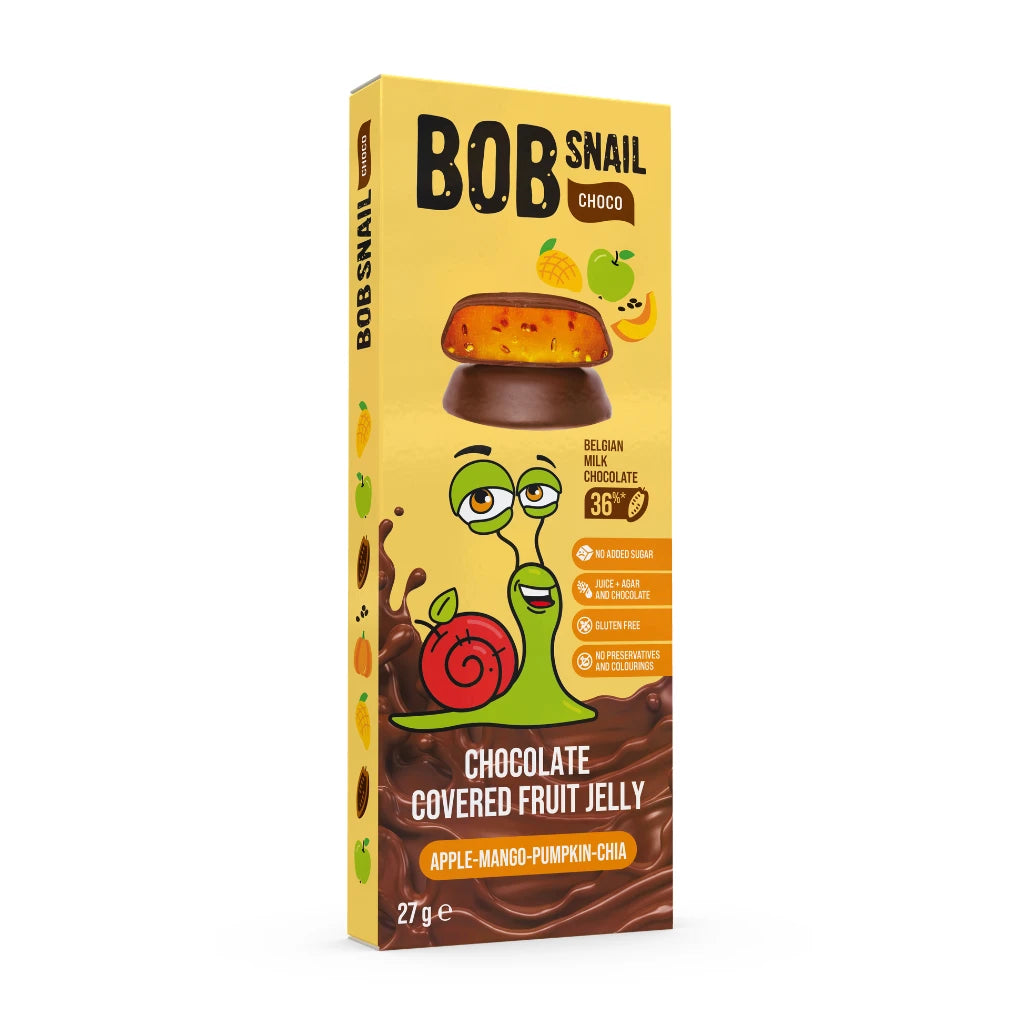 Bob Snail Marmeladă naturală mere-mango-dovleac-chia-ciocolată belgiana 27g
