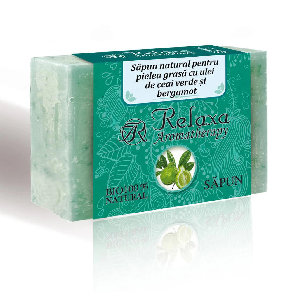 Твердое мыло Relaxa с маслом зеленого чая и бергамота для жирной кожи, 80gr