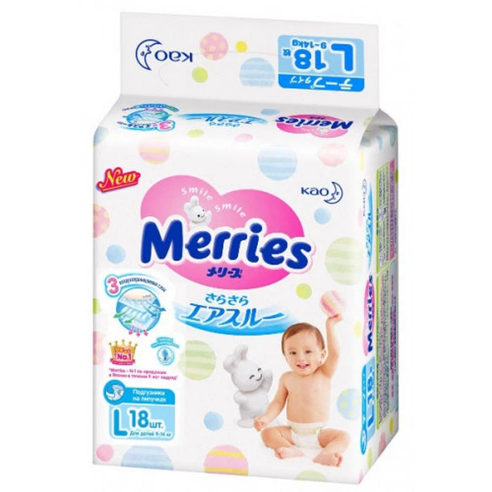Merries Подгузники размер L (Small) 9-14kg N18
