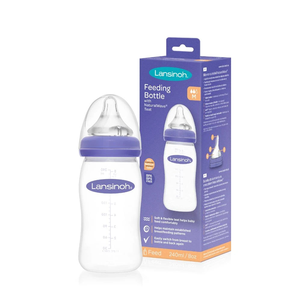 Lansinoh Biberon din plastic, tetină silicon, flux mediu, 0% BPA, 3+, 240ml (75840)