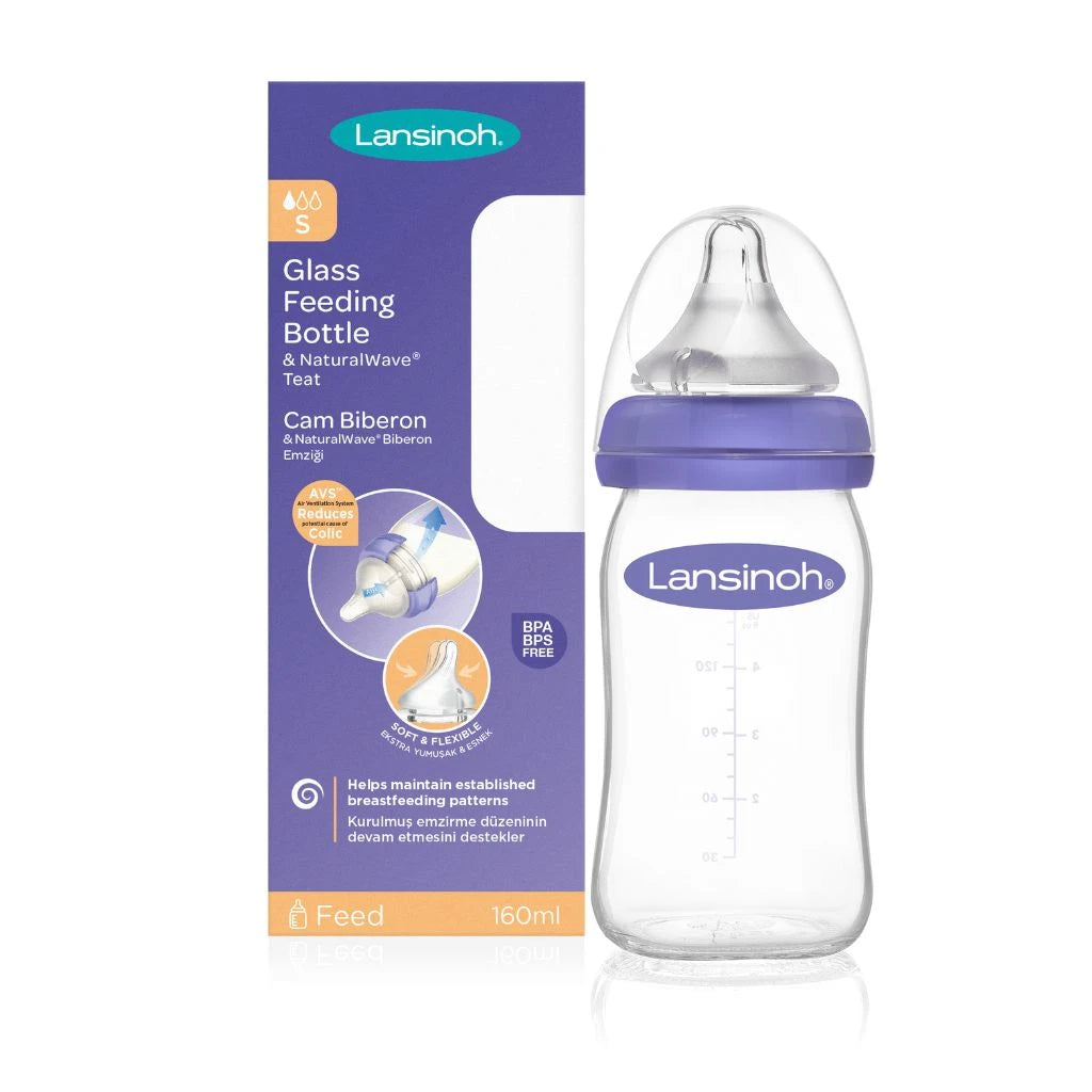Lansinoh Biberon din sticla tetina silicon,flux lent,0% BPA,0+,160ml (77140)