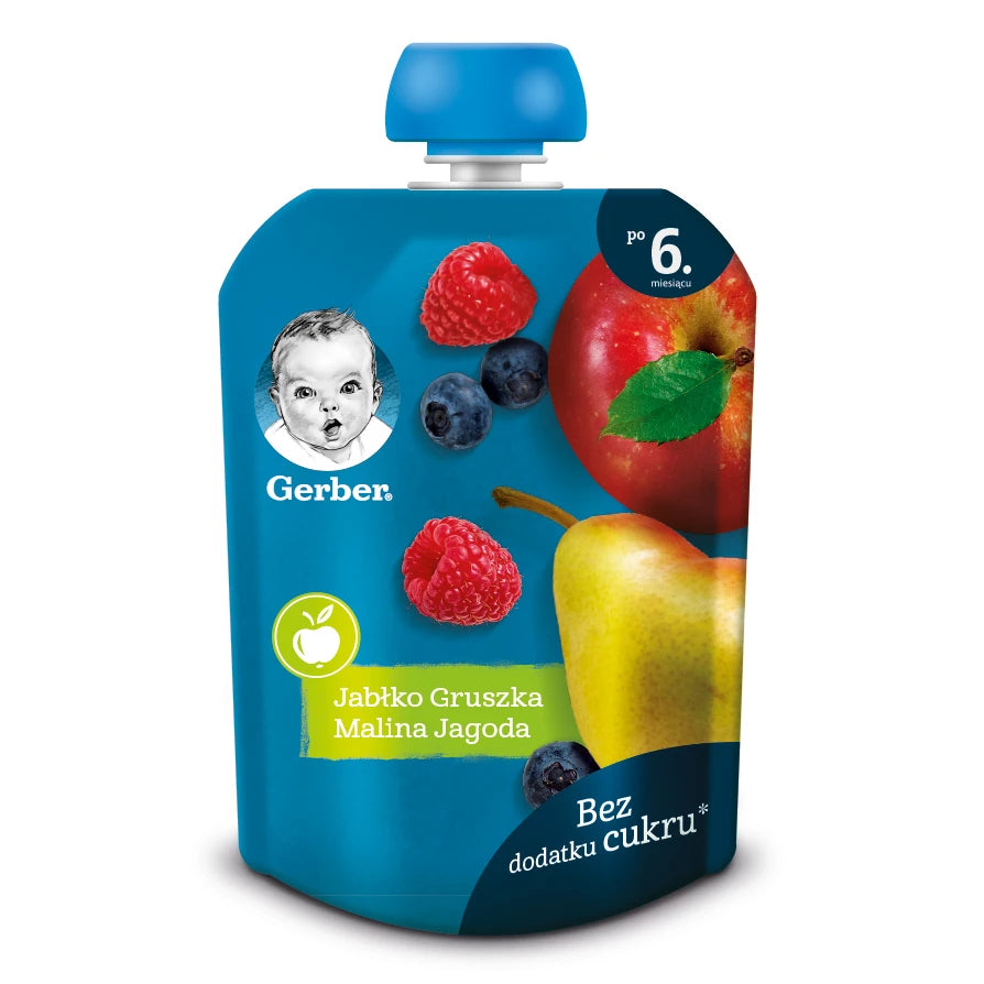 Gerber Pireu din măr,pară,zmeura,cernica 90g