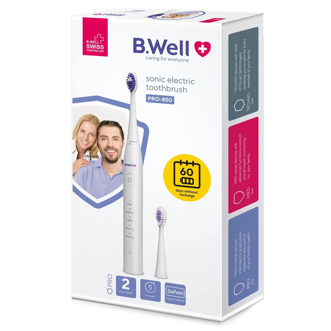 B.Well Sonic Perie electrică albă (2 perii, USB cablu, husa) (PRO-850)