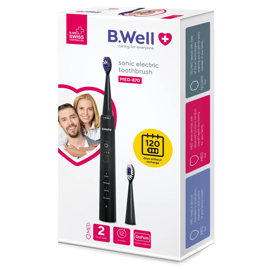 B.Well Sonic Perie electrică neagră (2 perii, USB cablu, husa) (MED-870)