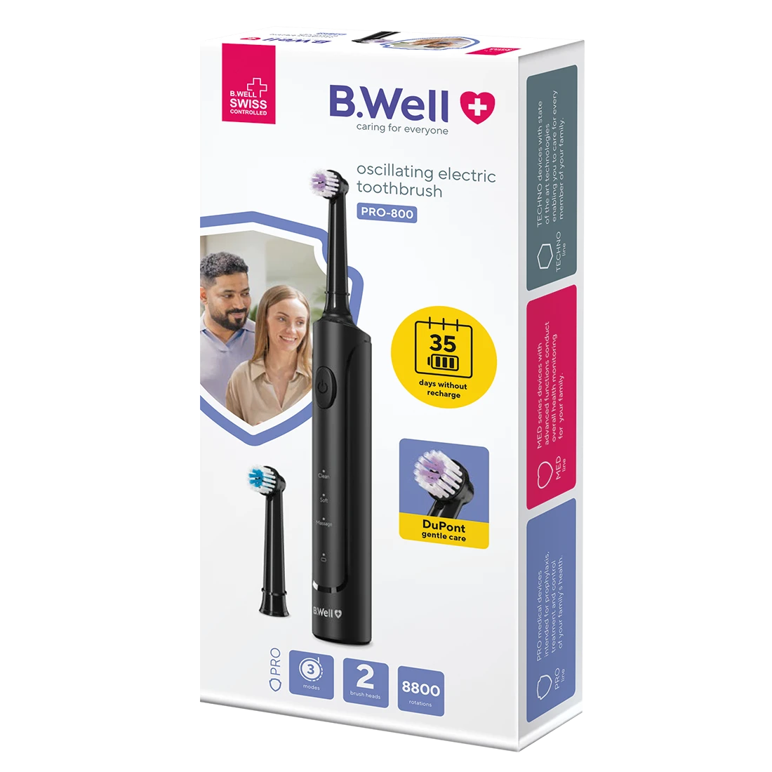 B.Well Sonic Perie electrica neagră (2 perii, USB cablu, husă,fără adapter) (PRO-800)