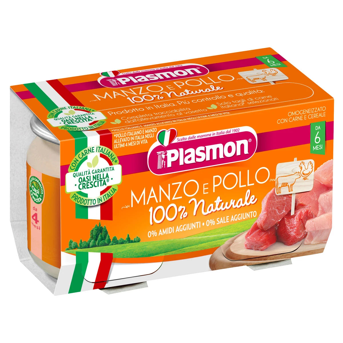 Plasmon Пюре гомогенизированное из куриного мяса и говядины, +6 месяцев, 2x80g