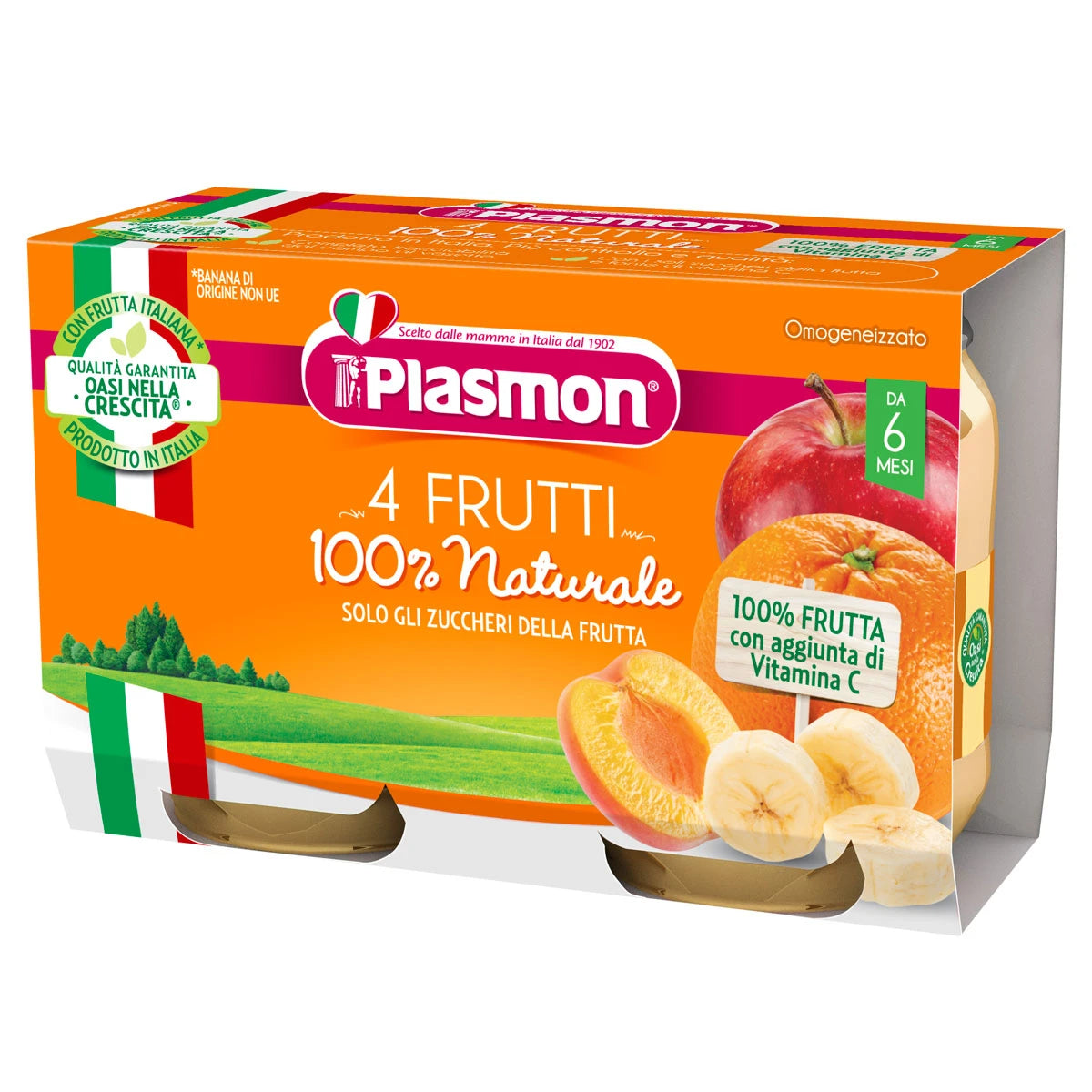 Plasmon гомогенизированное пюре из 4 фруктов, +6 месяцев, 2x104g