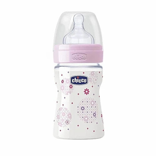 Chicco Пластиковая бутылочка Well Being, силиконовая соска, нормальный поток, розовая, 0%BPA, 0+, 150ml (7074001/20611