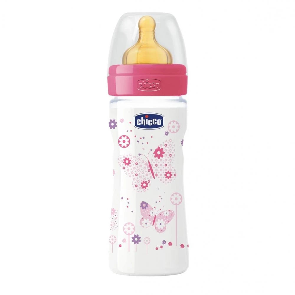 Chicco Бутылочка пластиковая Well Being,соска латекс,средний поток,0% BPA,2+, 250ml,(206223)