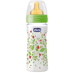 Chicco Biberon plastic Well Being tetină latex, flux rapid, romantic 0%BPA, 4+, 330 ml (206343)