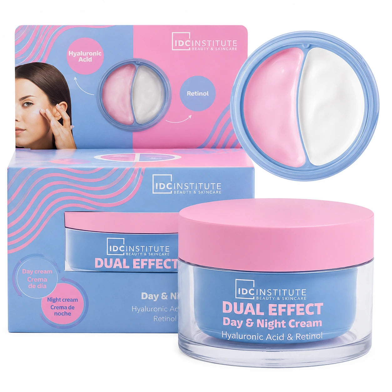 IDC Institute Cremă pentru față 2in1 zi (acid hialuronic) si noapte (retinol) 50ml+50ml
