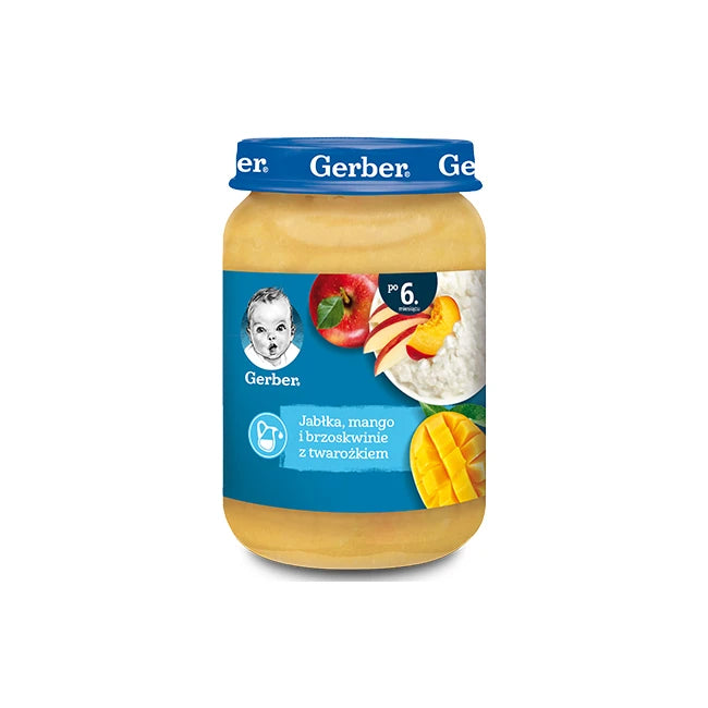 Gerber Piure de mere, mango și piersici cu brânză de vaci 190g