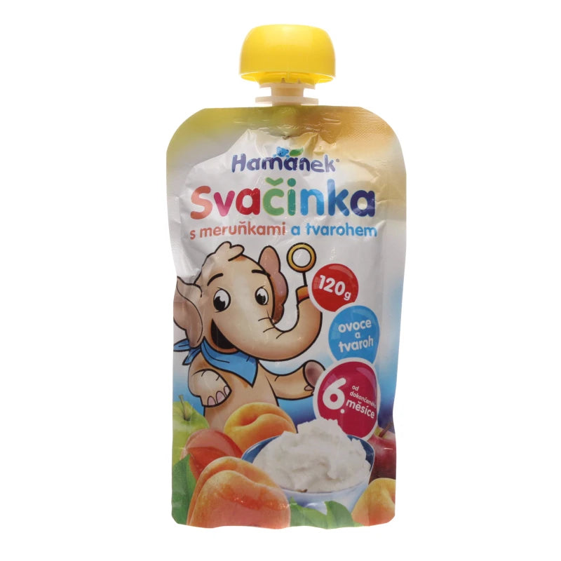 Hamanek Пюре яблоко, абрикос, творог 120g